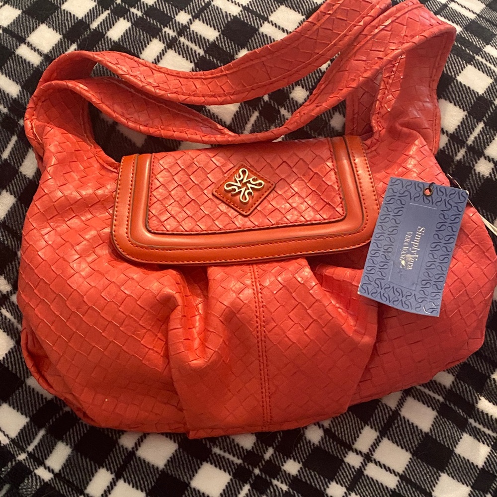 Tignanello Vibrant Orange Woven Shoulder Bag